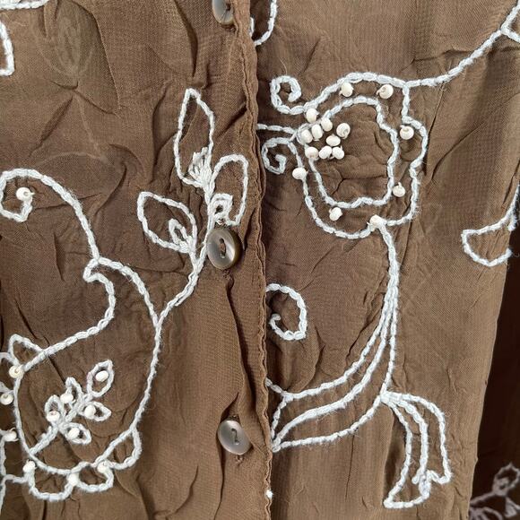 MAGGIE BARNES Button Down Shirt 3X Blouse Embroidered Beaded Plus Curvy Vintage - Picture 10 of 13
